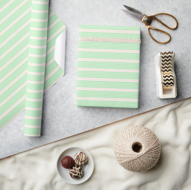 Papel De Regalo Patrón de cinco rayas verde y beige (Artesanía)