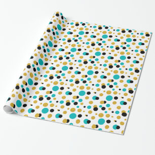 Papel De Regalo Patrón de círculo aleatorio Purpurina azul y oro n