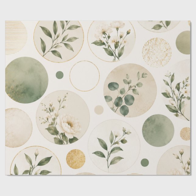 Papel De Regalo Patrón de círculo botánico neutral (Superficie plana)