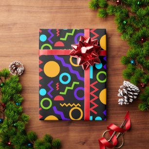 Papel De Regalo Patrón de círculos en zigzag en neón sobre negro