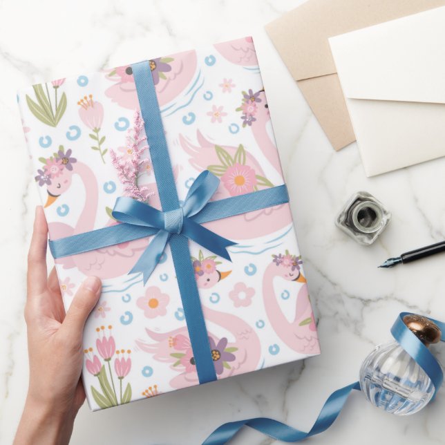Papel De Regalo Patrón de cisne rosa de bonito Pastel (Regalar)