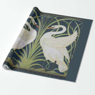 Papel De Regalo Patrón de cisnes Art Nouveau: Impresión de cisne d