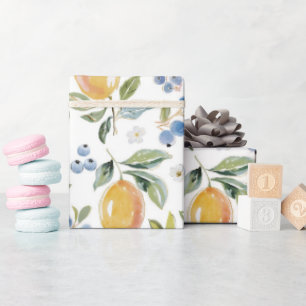 Papel De Regalo Patrón de cítrico y arándano en acuarela