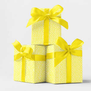 Papel De Regalo Patrón de Clave Griega Amarillo Brillante y Blanco
