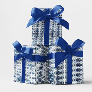 Papel De Regalo Patrón de clave griega azul marino y blanco