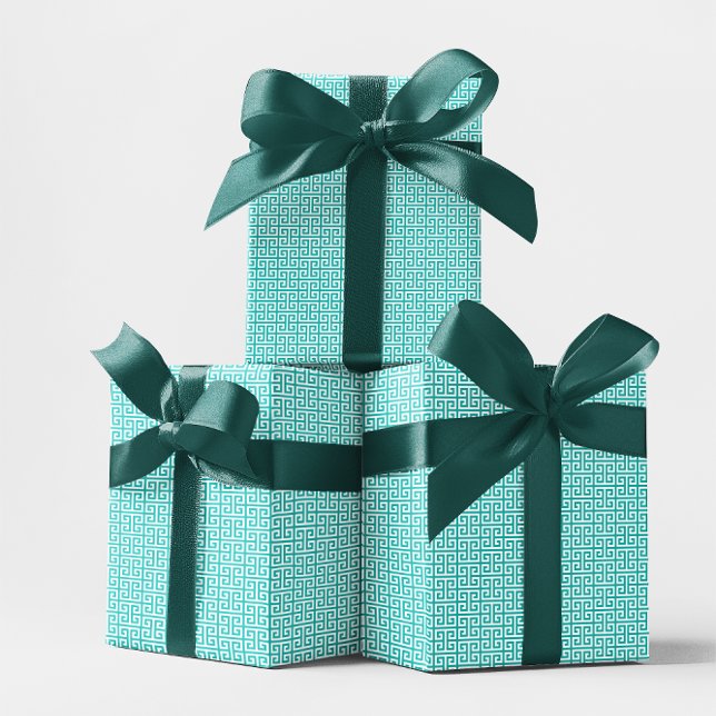 Papel De Regalo Patrón de claves griega-turquesa y blanca (Turquoise and White Greek Key Pattern Wrapping Paper)