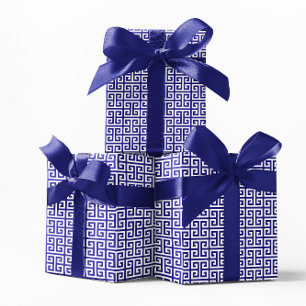 Papel De Regalo Patrón de claves ultramarinas y griegas blancas