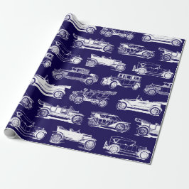 Papel De Regalo Patrón de coche de época azul blanco