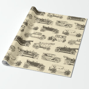 Papel De Regalo Patrón de coche de época beige marrón antiguo
