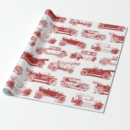 Papel De Regalo Patrón de coche de época roja blanca