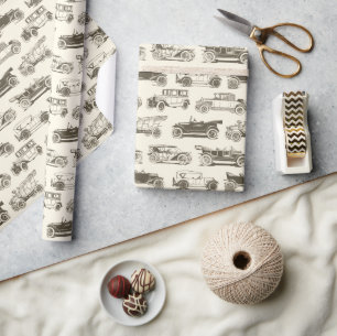 Papel De Regalo Patrón de coche de vintage Beige Gold del Viejo Te