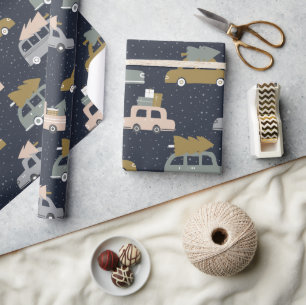 Papel De Regalo Patrón de coche vintage retro boho y árbol de Navi