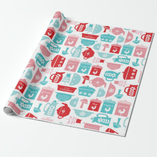 Papel De Regalo Patrón de cocina retrorojo y azul
