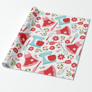 Papel De Regalo Patrón de cocinas antiguas rojo y azul