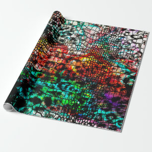 Papel De Regalo Patrón de cocodrilo y leopardo con abstra colorida