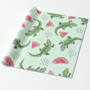 Papel De Regalo Patrón de cocodrilos sin foco con rodajas de sandí