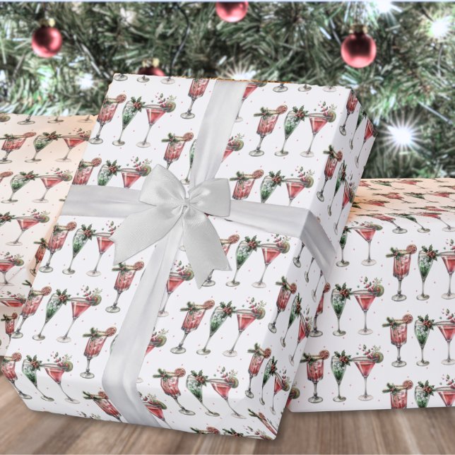 Papel De Regalo Patrón de cócteles de Navidades pequeños (Cute Christmas Cocktail Pattern Wrapping Paper )