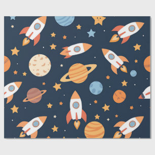Papel De Regalo Patrón de cohetes y planetas del espacio lindo