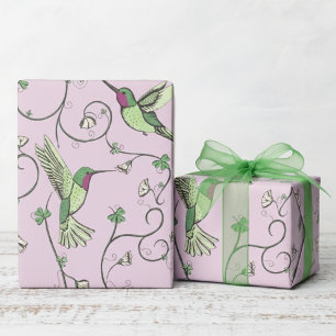 Papel De Regalo Patrón de Colibrí de Vid de Trébol de Lila