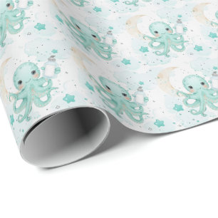 Papel De Regalo Patrón de color de agua del bebé del pulpo de anil