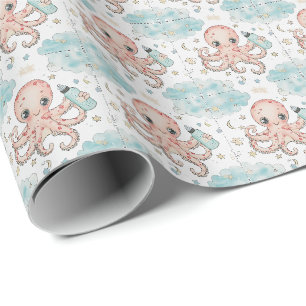 Papel De Regalo Patrón de color de agua Octopus Cute Baby Pastel