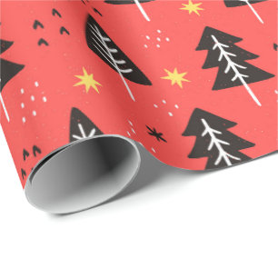 Papel De Regalo Patrón de color del Naranja rojo del árbol navideñ