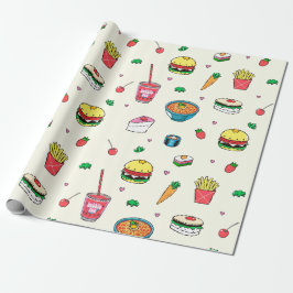 Papel De Regalo Patrón de comida colorida y suave en blanco