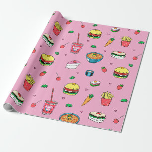 Papel De Regalo Patrón de comida colorida y suave en rosa