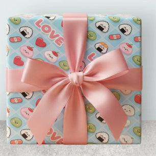 Papel De Regalo Patrón de comida de sushi mochi Kawaii LOVE