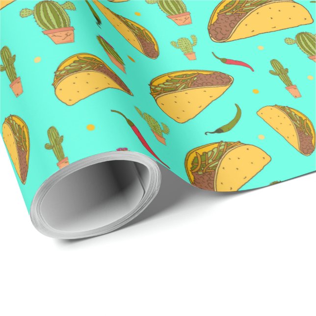 Papel De Regalo Patrón de comida mexicana de Tacos y Chilis (Esquina del rollo)