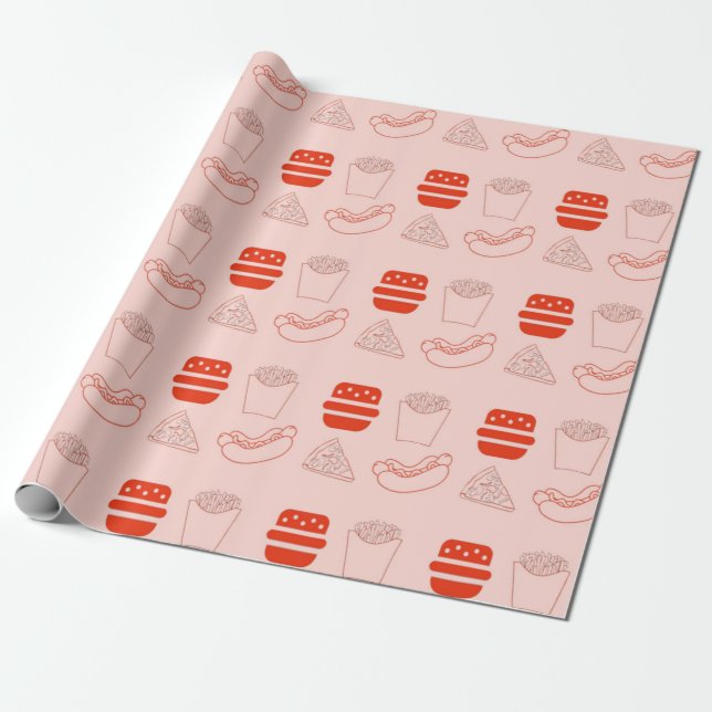 Papel De Regalo patrón de comida rápida roja (Desenrollado)