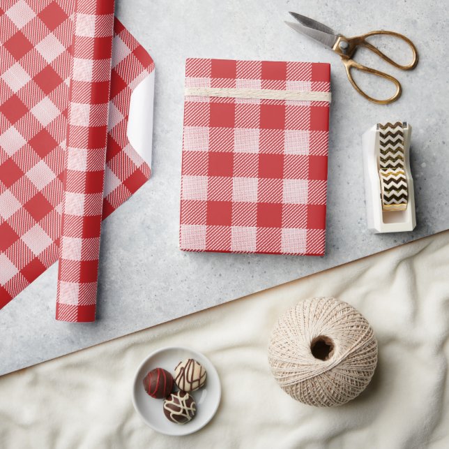 Papel De Regalo Patrón de comprobación de Gingham rojo y blanco (Artesanía)