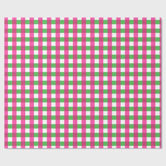Papel De Regalo Patrón de comprobación de Gingham rosa caliente y  (Superficie plana)