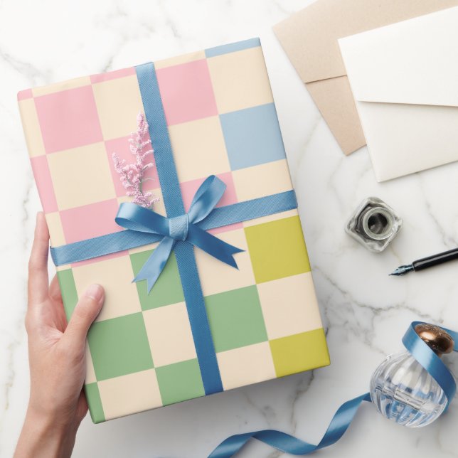 Papel De Regalo Patrón de comprobación de pasteles verde azul rosa (Regalar)