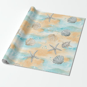 Papel De Regalo Patrón de concha de vacaciones en la playa Aqua