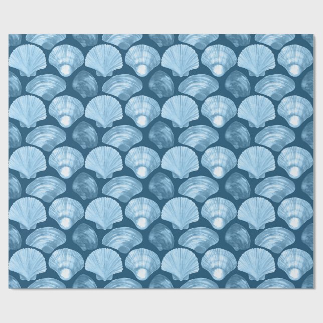 Papel De Regalo Patrón de conchas de playa azul (Superficie plana)