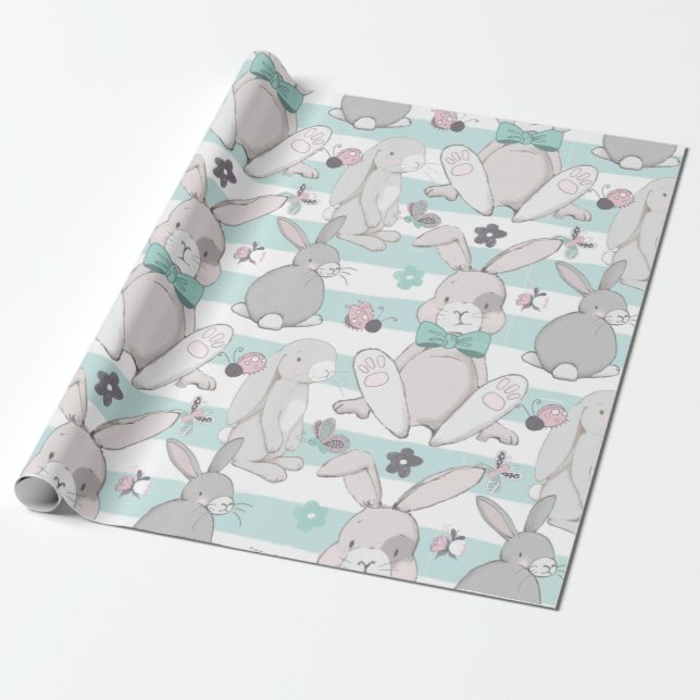 Papel De Regalo Patrón de conejillos de primavera (Desenrollado)