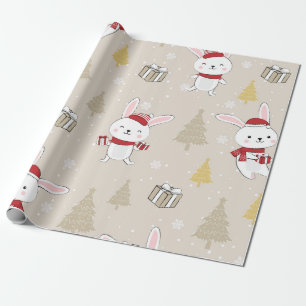 Papel De Regalo Patrón de conejito de Navidades pequeños