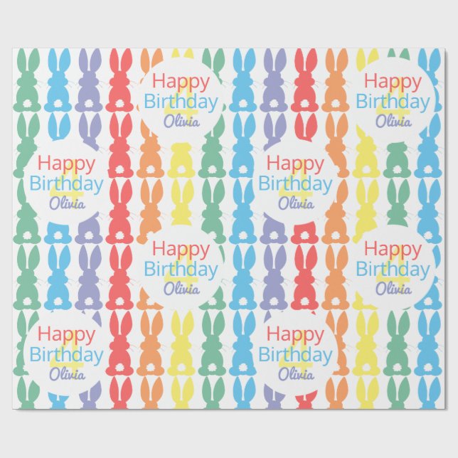 Papel De Regalo Patrón de conejitos arcoiris personalizado para lo (Superficie plana)