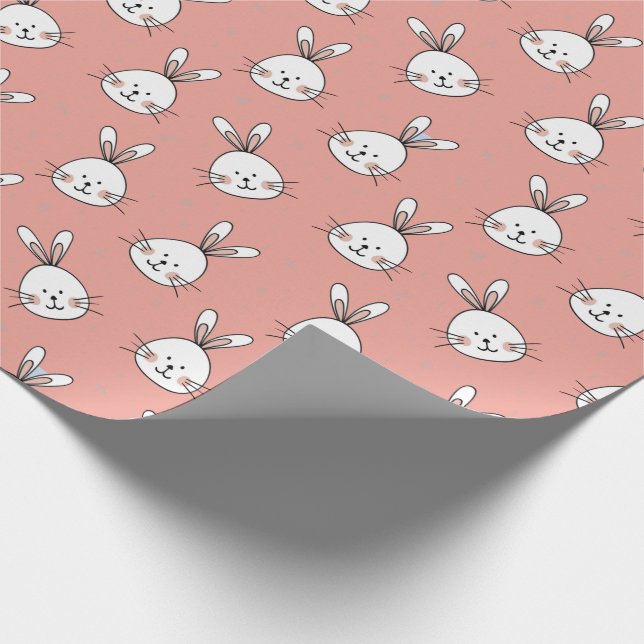 Papel De Regalo Patrón de conejitos en Rubor rosa (Esquina)