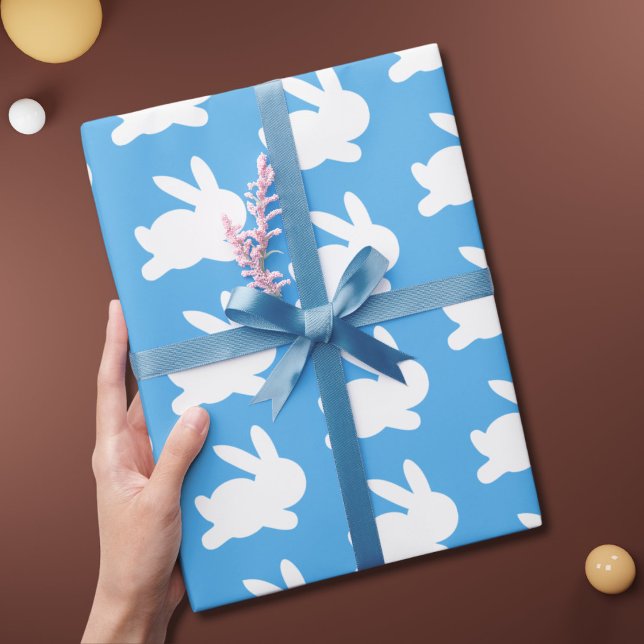 Papel De Regalo Patrón de conejo blanco azul adorable (Subido por el creador)