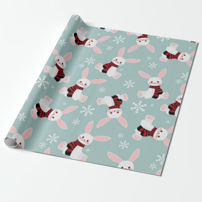 Papel De Regalo Patrón de conejo de invierno (Desenrollado)