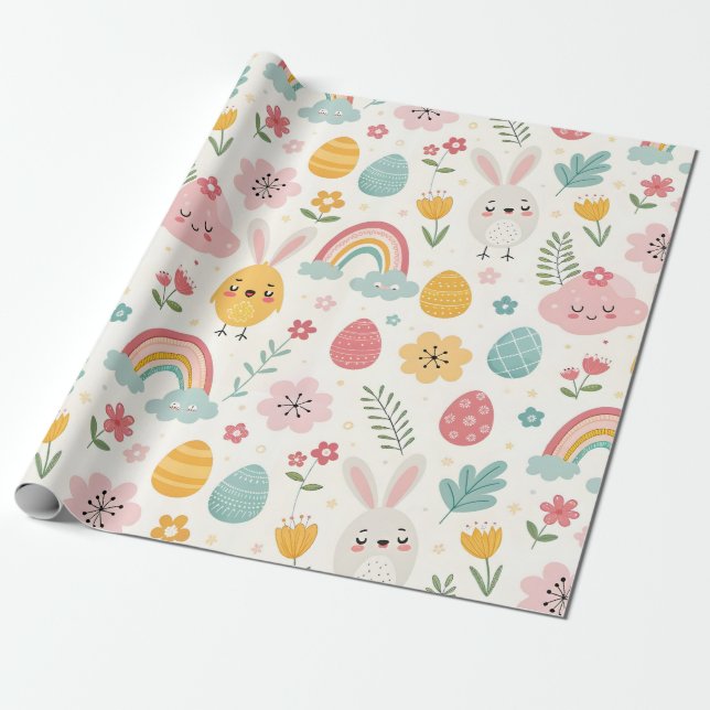 Papel De Regalo Patrón de conejo de Pascua (Desenrollado)