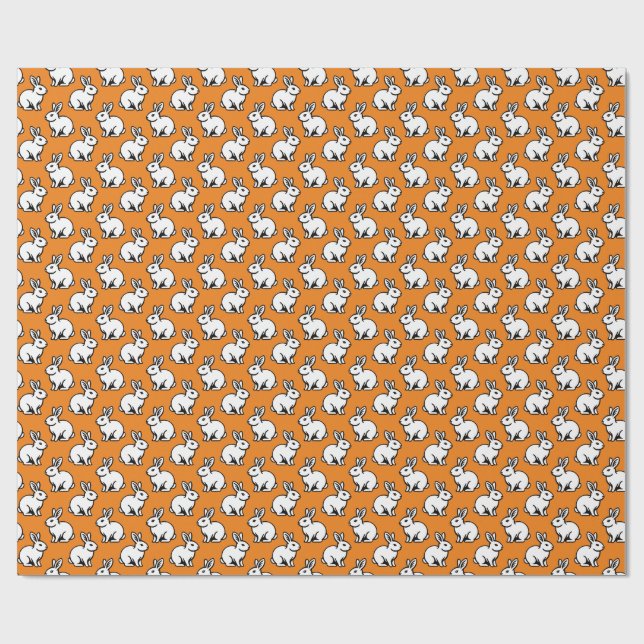 Papel De Regalo Patrón de conejos - Blanco y negro con Naranja (Superficie plana)