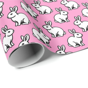 Papel De Regalo Patrón de conejos - Blanco y negro con rosa