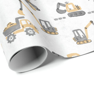 Papel De Regalo Patrón de construcción de excavadora amarilla peq