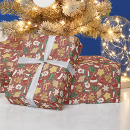 Papel De Regalo Patrón de cookie de pan de jengibre en rojo para n