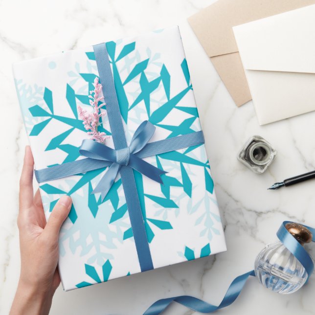 Papel De Regalo Patrón de copo de nieve azul (Regalar)