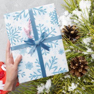 Papel De Regalo Patrón de copo de nieve azul elegante moderno y tr