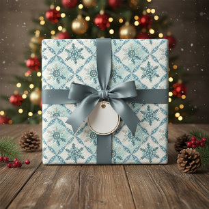 Papel De Regalo Patrón de copo de nieve azul templado Invierno